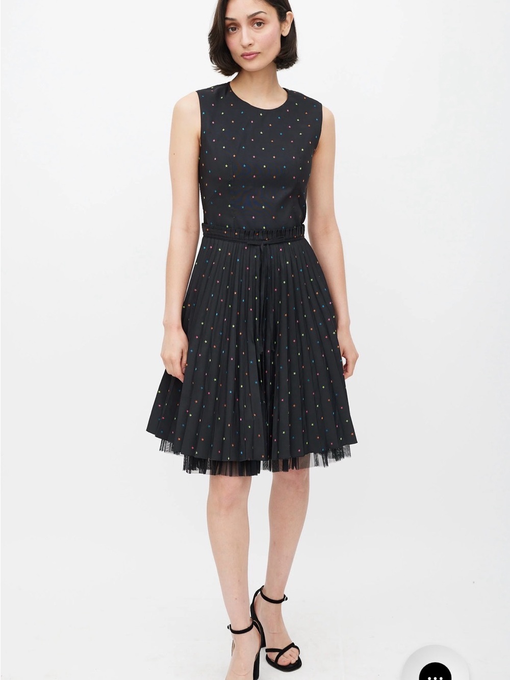 Red Valentino Resort 2019 Black Multicolor Star Pleated Tulle Dress